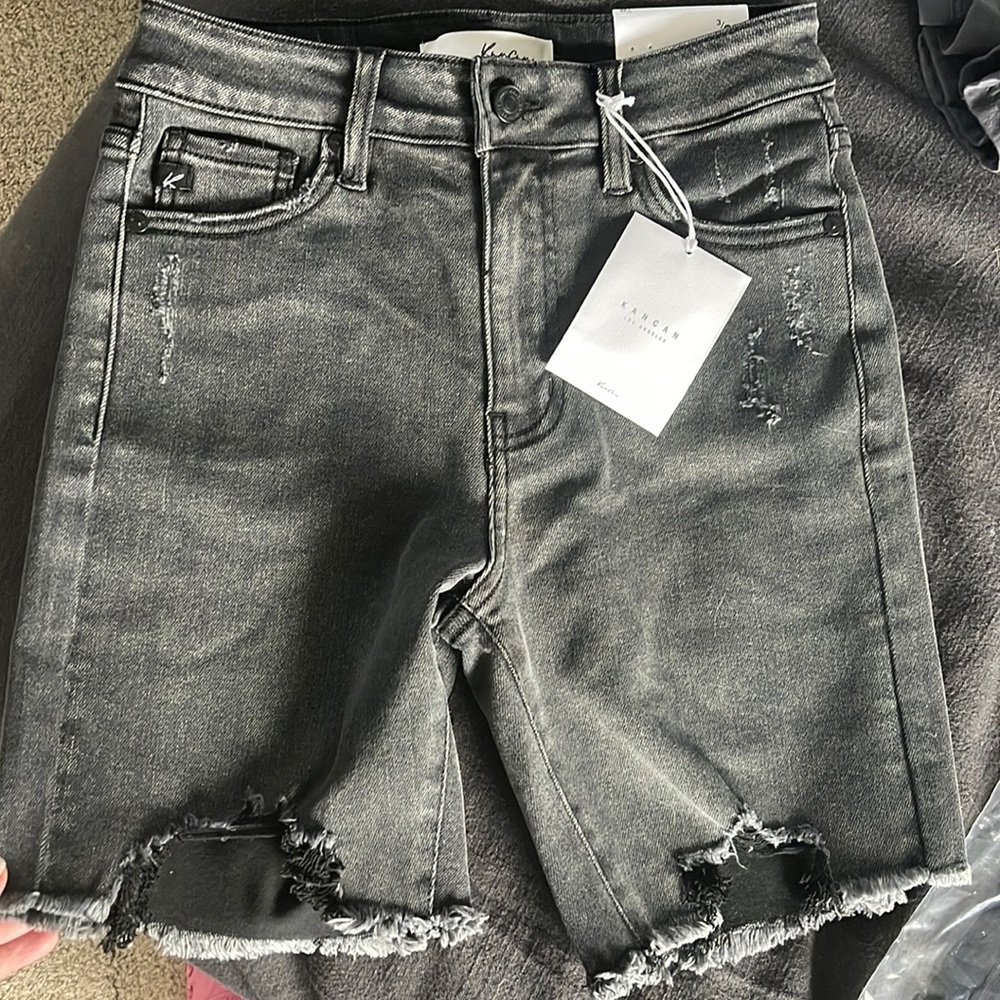 Kancan high rise black distressed shorts